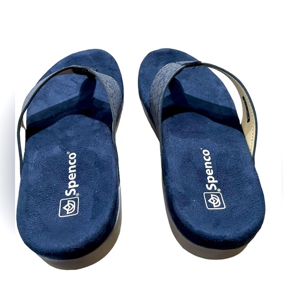 Spenco Newport Size 5B Navy Blue Cheetah Print Orthotic Sandals Flip Flops - Picture 6 of 8